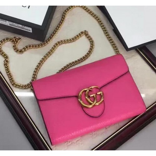 Geantă mini cu lanț din piele Gucci GG Marmont 401232 Rose