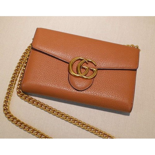 Geantă mini cu lanț din piele Gucci GG Marmont 401232 Wheat