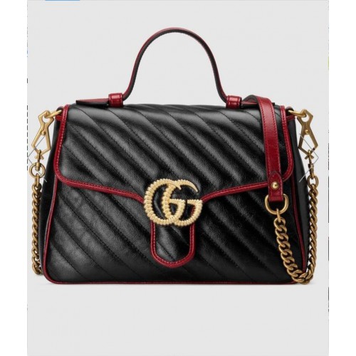 Geantă Gucci GG Marmont Mini Top Handle 547260 Negru și Vin