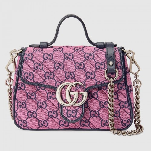 Geantă mini cu mâner superior Gucci GG Marmont Multicolor 583571 Roz și albastru
