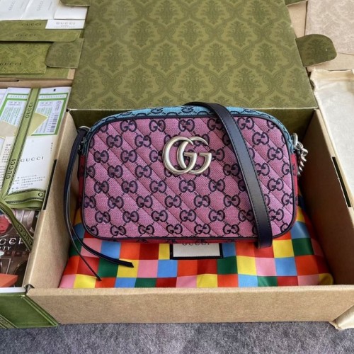 Geantă de umăr mică Gucci GG Marmont Multicolor 447632 Verde, galben și roșu-pudră
