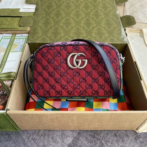 Geantă de umăr mică Gucci GG Marmont Multicolor 447632 roșu&galben&verde-pudră