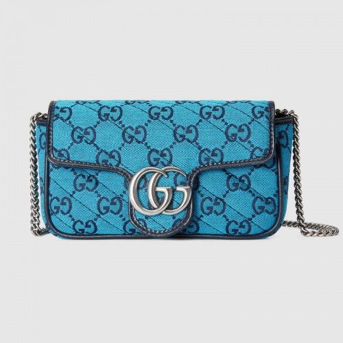 Geantă Gucci GG Marmont Multicoloră super mini 476433 Albastru deschis