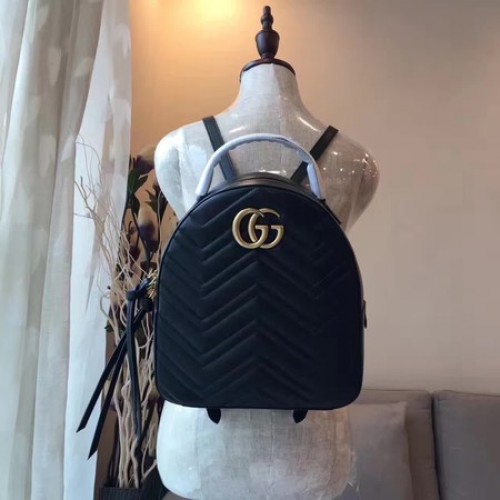 Rucsac Gucci GG Marmont din piele matlasată 476671 negru