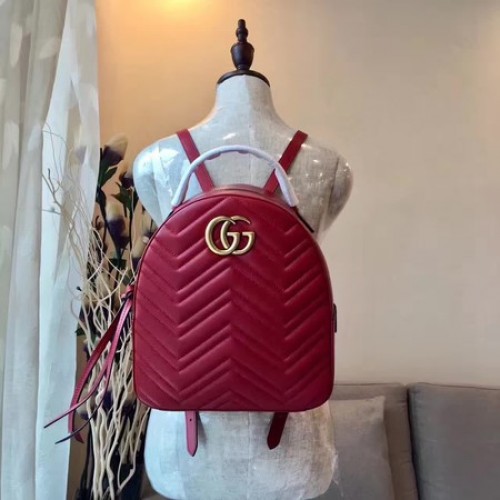 Rucsac Gucci GG Marmont din piele matlasată 476671 Roșu