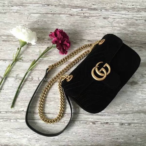 Geantă de umăr mini Gucci GG Marmont din piele întoarsă 446744 neagră
