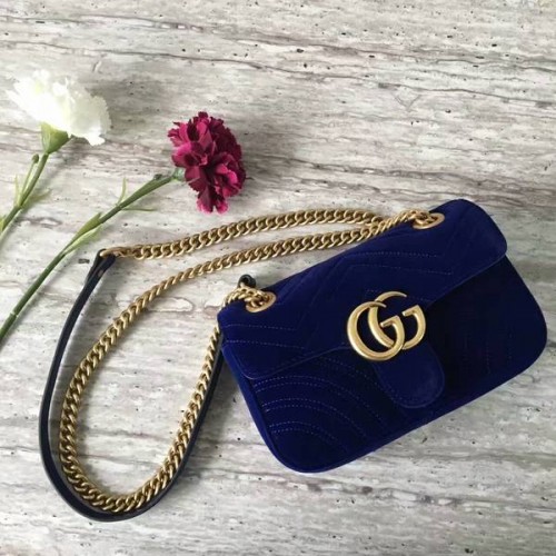 Geantă de umăr mini Gucci GG Marmont din piele întoarsă 446744 Albastru închis