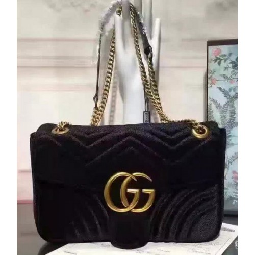 Geantă de umăr Gucci GG Marmont din catifea 443497 Neagră