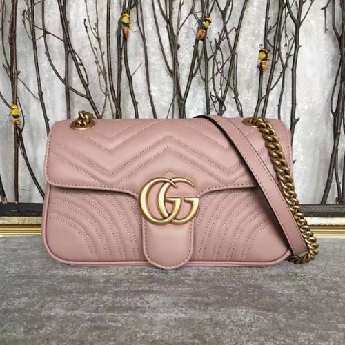 Geantă de umăr Gucci GG Marmont Sheenskin 443497A roz deschis