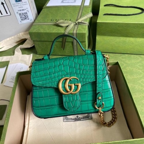 Geantă mini cu mâner superior Gucci GG Marmont din piele de crocodil 547260 verde