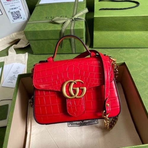 Geantă mini cu mâner superior Gucci GG Marmont din piele de crocodil 547260 roșie