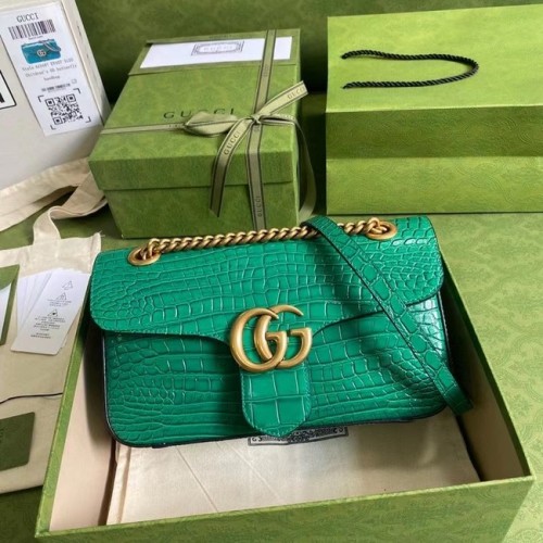 Geantă de umăr mică Gucci GG Marmont crocodil 443497 verde