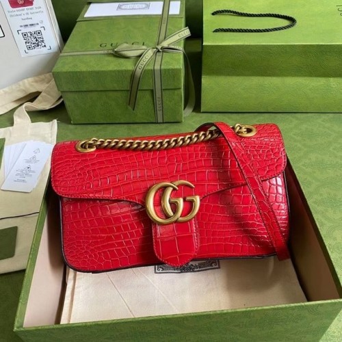 Geantă de umăr mică Gucci GG Marmont crocodil 443497 roșie