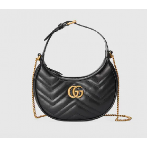 Geantă mini Gucci GG Marmont în formă de semilună 699514 neagră