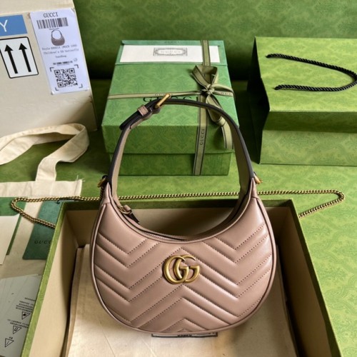 Geantă mini Gucci GG Marmont în formă de semilună 699514 roz închis