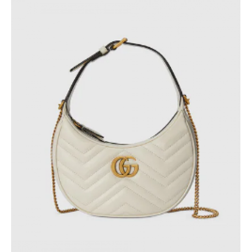 Geantă mini Gucci GG Marmont în formă de semilună 699514 albă