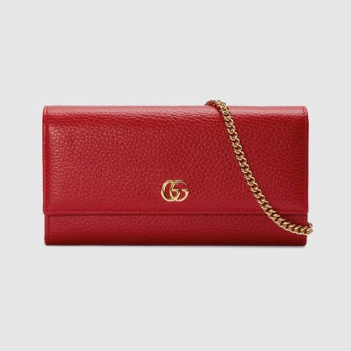 Portofel din piele Gucci GG Marmont cu lanț 546585 Roșu hibiscus