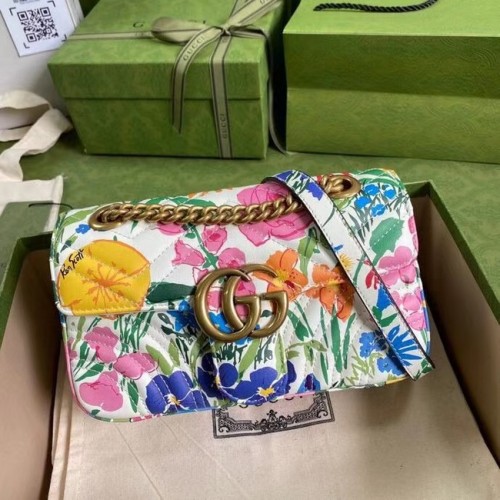 Geantă Gucci GG Marmont matelasse Mini Bag 446744 Flori albe