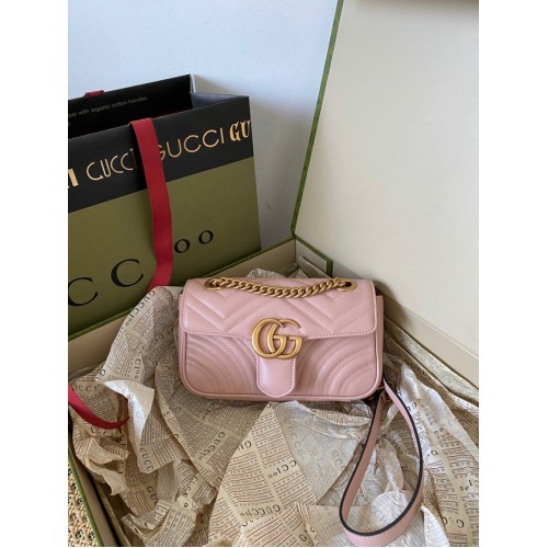 Geantă mini Gucci GG Marmont matelasse 446744 roz