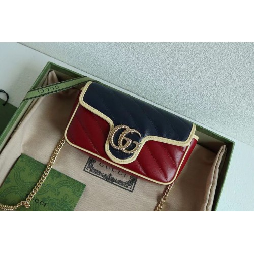 Geantă mini Gucci GG Marmont matelasse 446744 vin și bleumarin