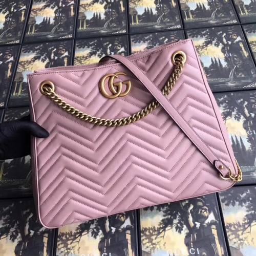 Geantă de umăr Gucci GG Marmont medie matelassé 453569 roz