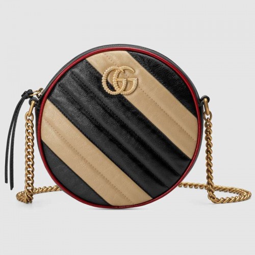 Geantă de umăr rotundă mini Gucci GG Marmont 550154 Bej și negru
