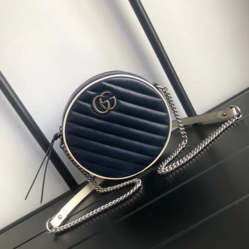 Geantă de umăr rotundă mini Gucci GG Marmont 550154 Navy