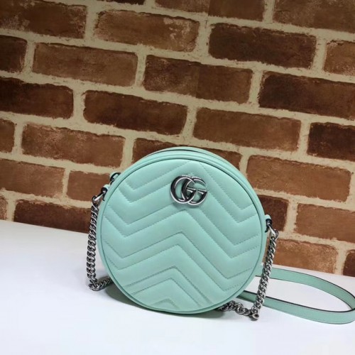 Geantă de umăr rotundă mini Gucci GG Marmont 550154 Verde pastel