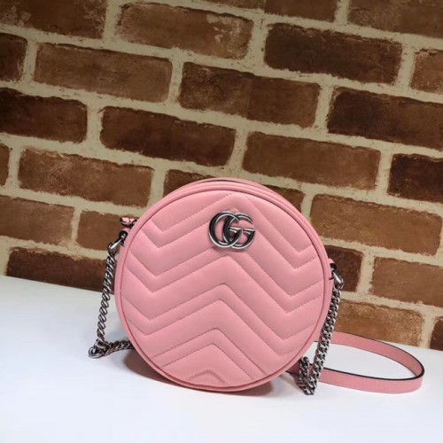 Geantă de umăr rotundă mini Gucci GG Marmont 550154 Roz pastel