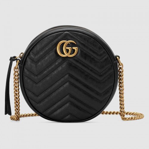 Geantă de umăr rotundă mini Gucci GG Marmont 550154 neagră