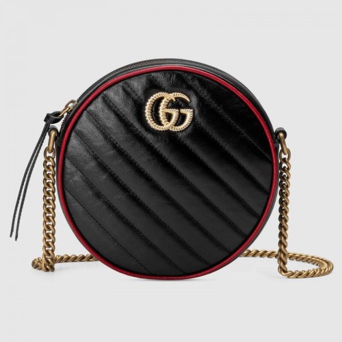 Geantă de umăr rotundă mini Gucci GG Marmont 550154 neagră