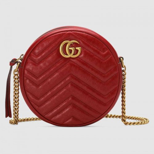 Geantă de umăr rotundă mini Gucci GG Marmont 550154 roșie