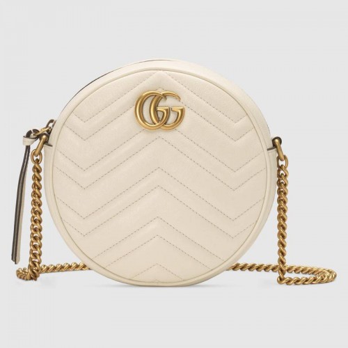 Geantă de umăr rotundă mini Gucci GG Marmont 550154 albă