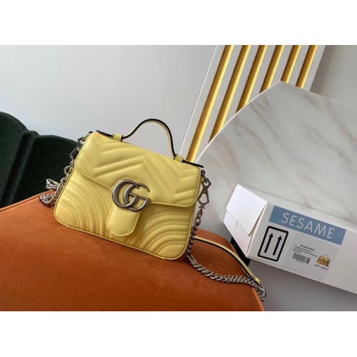 Geantă mini cu mâner superior Gucci GG Marmont 547260 galbenă