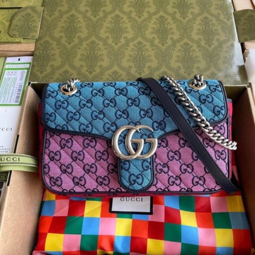 Geantă de umăr mică multicoloră Gucci GG Marmont 443497 Roz, albastru, verde și roșu