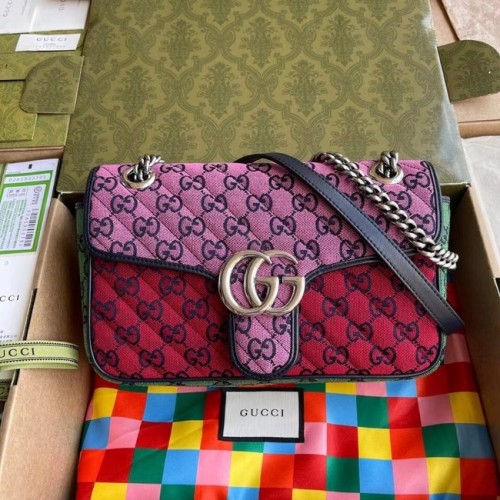 Geantă de umăr mică multicoloră Gucci GG Marmont 443497 Roz&verde&galben&roșu