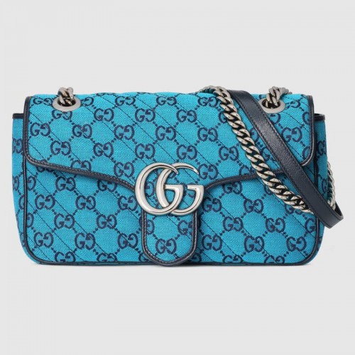 Geantă de umăr mică multicoloră Gucci GG Marmont 443497 albastră
