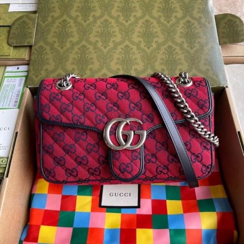 Geantă de umăr mică multicoloră Gucci GG Marmont 443497 roșie