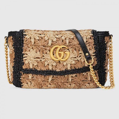 Geantă de umăr mică Gucci GG Marmont din rafie 574433 Neagră