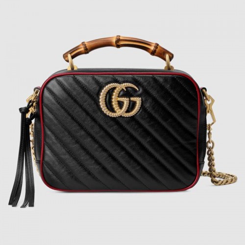 Geantă de umăr mică Gucci GG Marmont series din bambus 602270 neagră