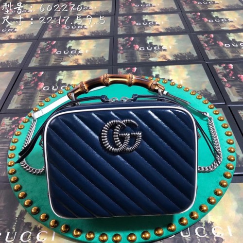 Geantă de umăr mică din bambus Gucci GG Marmont series 602270 albastru regal