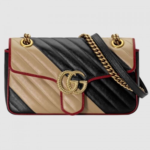 Geantă de umăr mică Gucci GG Marmont 443497 Bej și negru
