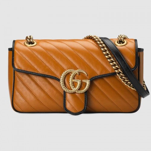 Geantă de umăr mică Gucci GG Marmont 443497 Cognac diagonală