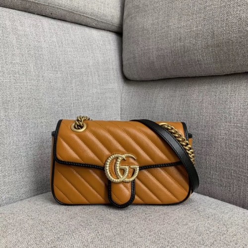 Geantă de umăr mică Gucci GG Marmont 446744 Cognac diagonală