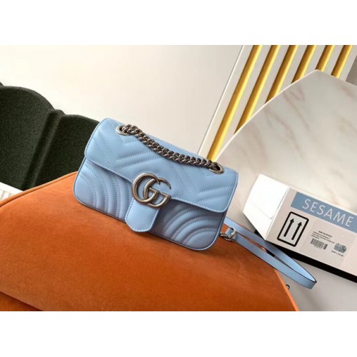 Geantă de umăr mică Gucci GG Marmont 446744 Albastru pastel