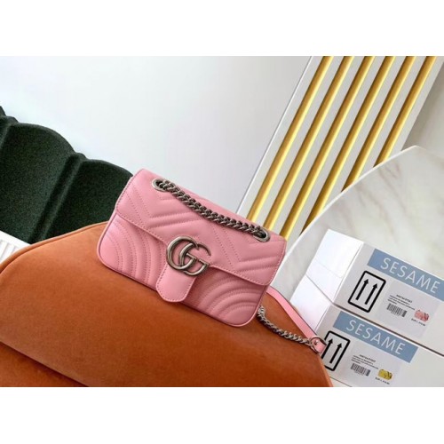 Geantă de umăr mică Gucci GG Marmont 446744 roz deschis