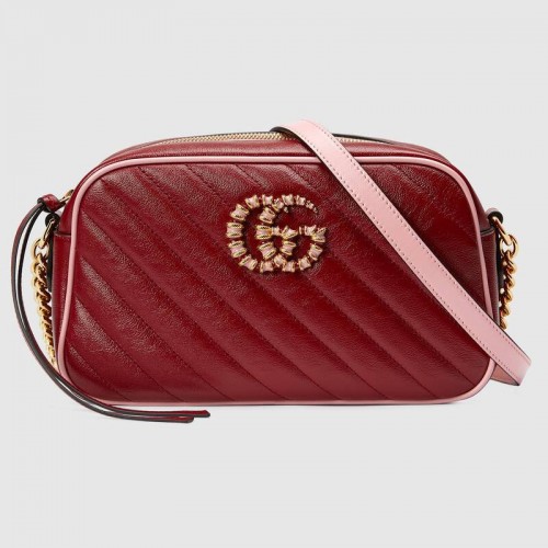 Geantă de umăr mică Gucci GG Marmont 447632 Roșu închis