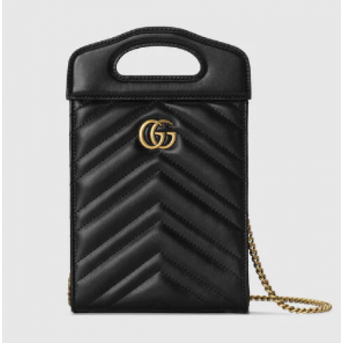 Geantă mini Gucci GG Marmont cu mâner superior 699756 neagră