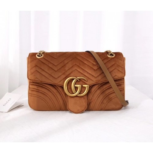 Geantă de umăr medie Gucci GG Marmont din catifea 443496 Taupe
