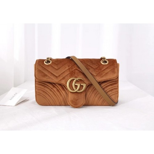 Geantă de umăr medie Gucci GG Marmont din catifea 443497 Taupe